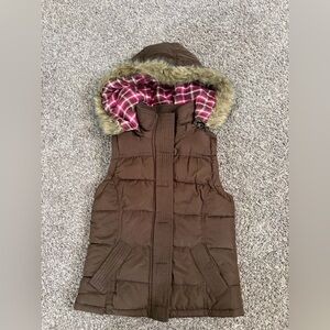 Aeropostale Pink and Brown Plaid Lined Vest
